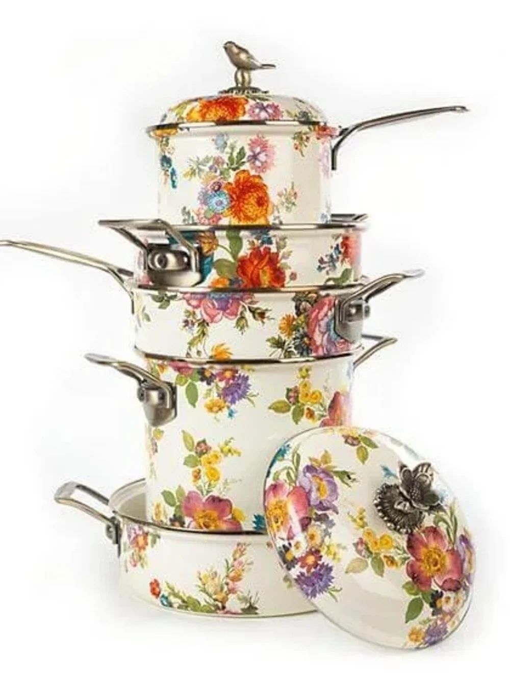 Floral Enamel Covered Casserole Dish - White with Multicolor Flowers